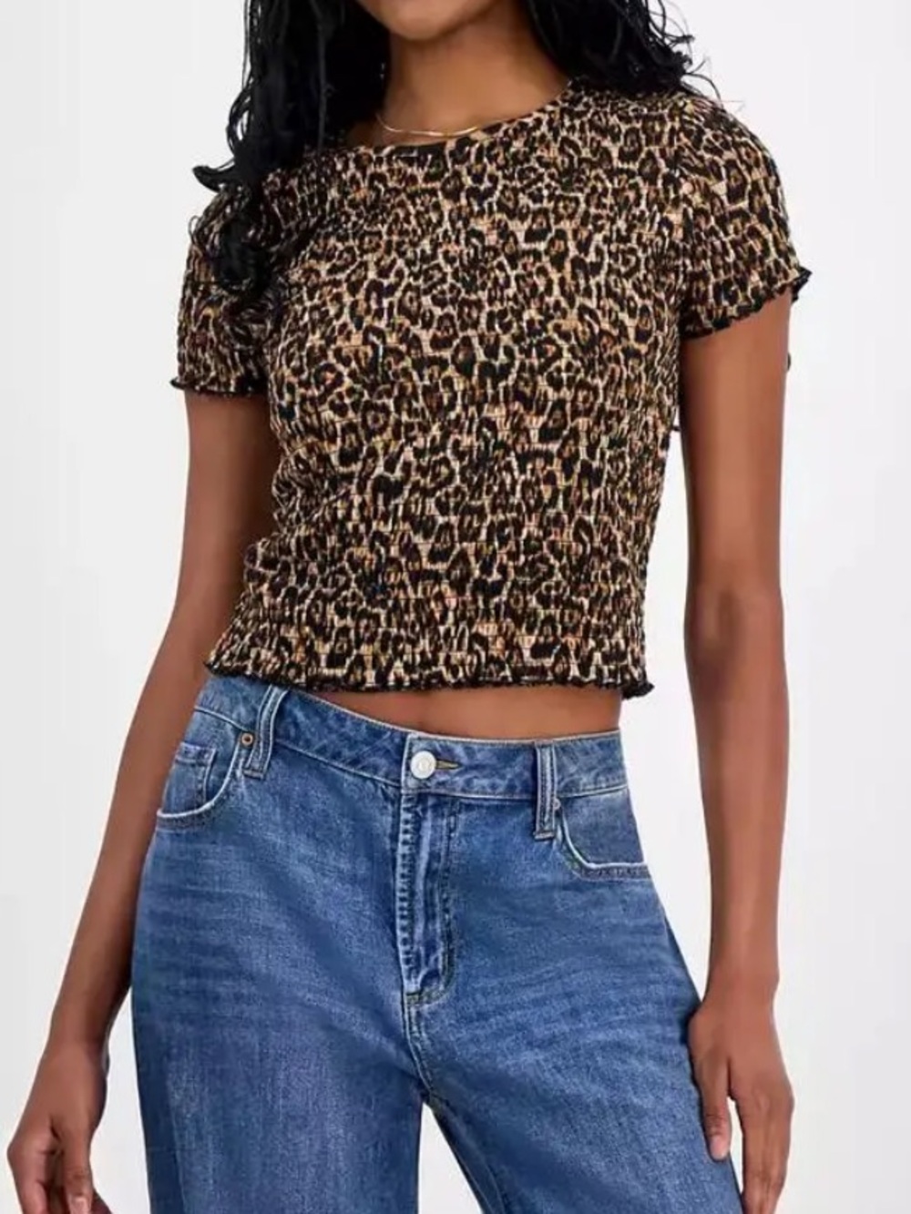 NWT!  Madden Girl Leopard Smocked Crop Top - Brown/Black